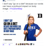 A Duke student demands no one mention diets