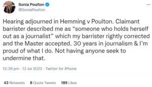 A tweet by Sonia Poulton